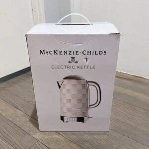 MacKenzie-Childs Mocha Check Electric Kettle Pink - Brand New